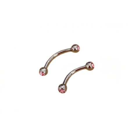 Piercing Microbell Curvo de Aço com Pedra Rosa