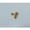 Piercing Labret Dourado 3 Pedras - Titânio - 1